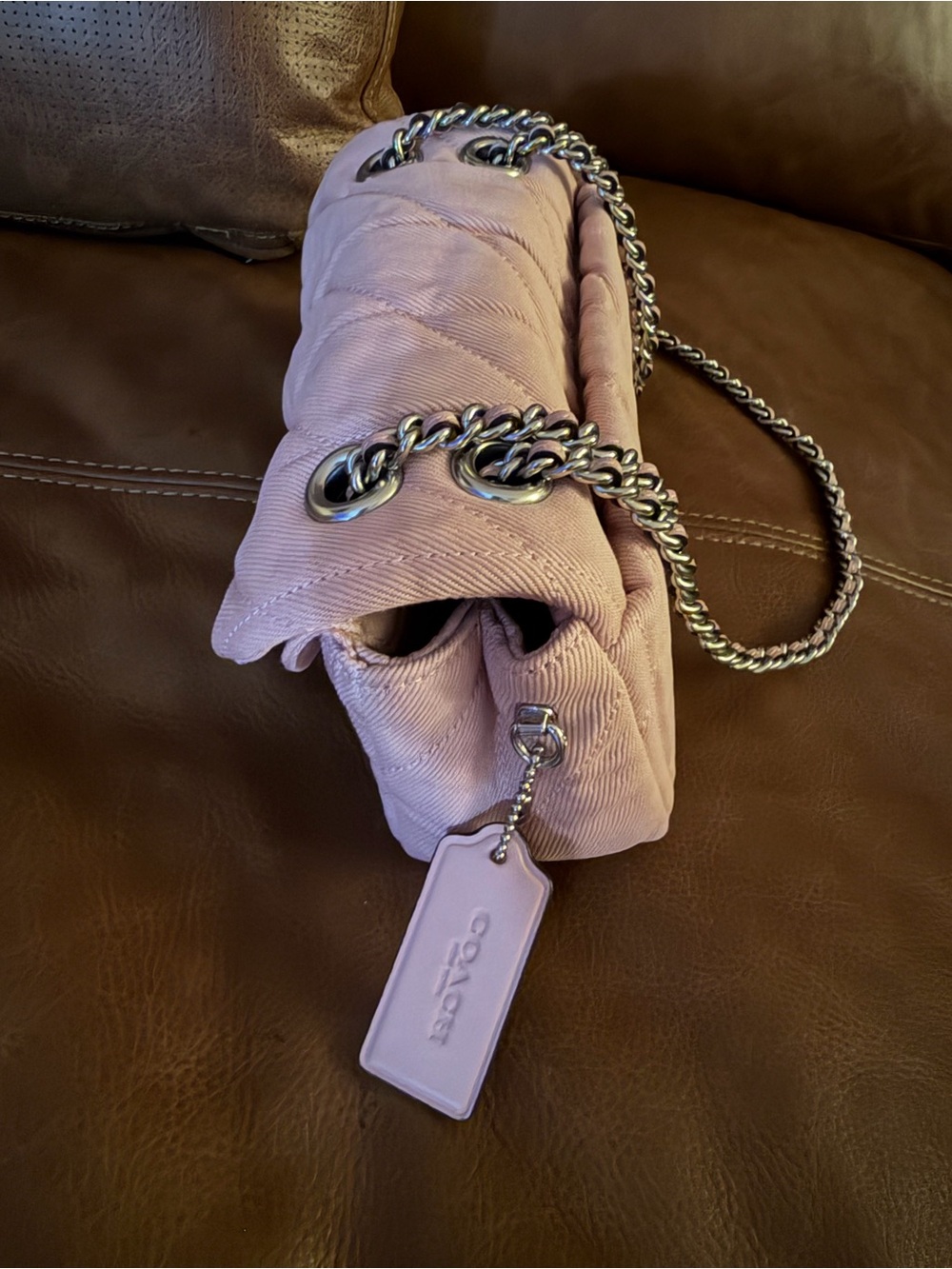 Coach Quilted Blush Pink Shoulder Bag with Chain Strap